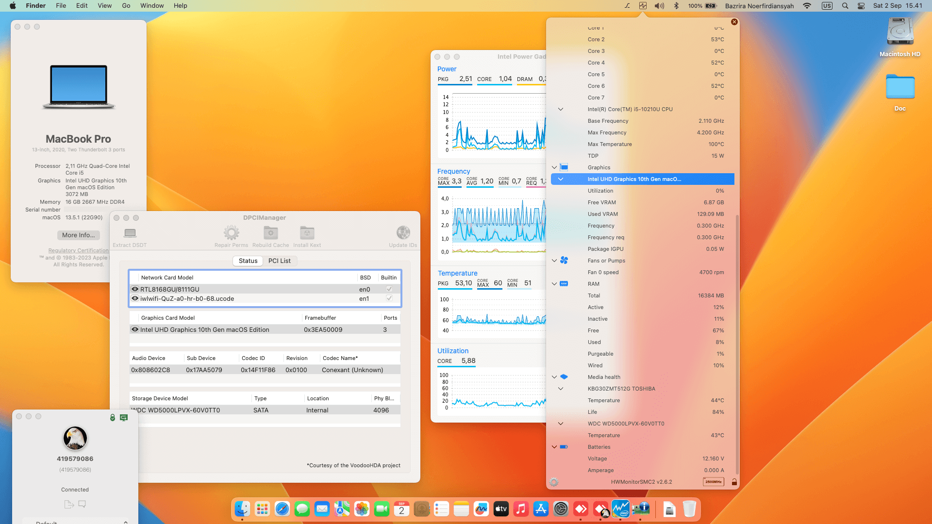 Success Hackintosh macOS Ventura 13.5.1 Build 22G90 in Lenovo Thinkpad E14